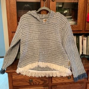 Earth Ragz Blue Knit Fringe Hoodie Size Medium